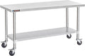 DuraSteel 30x72 NSF Stainless Steel Cart - Heavy Duty Food Prep Table with Undershelf - Rolling Kitchen Island on Wheels for Commercial Restaurant Kitchen Garage Outdoor Cooking BBQ Grill Counter