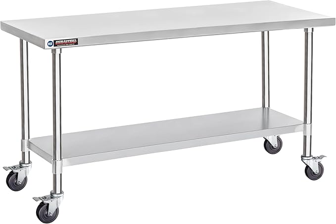 DuraSteel 30x72 NSF Stainless Steel Cart - Heavy Duty Food Prep Table with Undershelf - Rolling Kitchen Island on Wheels for Commercial Restaurant Kitchen Garage Outdoor Cooking BBQ Grill Counter