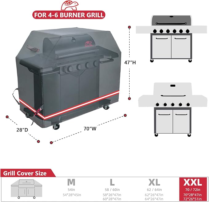 Turtle Life BBQ Grill Cover70 Inch Heavy Duty Waterproof 5-6 Burner Barbecue Gas Grill Covers for Weber Genesis Summit Char-Broil Deluxe Black