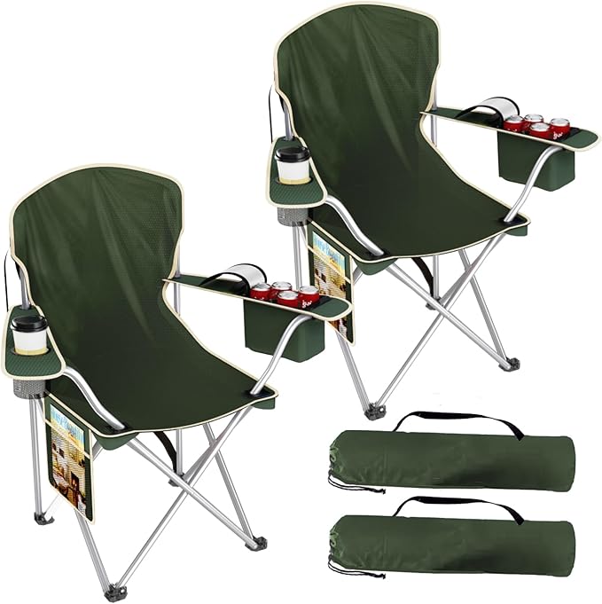 Folding Camping Chairs Durable 600D Oxford Portable Outdoor Chair with Cooler Pouch Cup Holder &amp Storage Pocket for Camping Beach Fishing