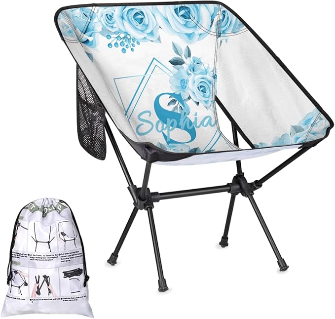 Camping Chair Personalized Backpacking Chair Lightweight Portable Folding Customized Name Chairs for Beach Sport Hiking (Blue)