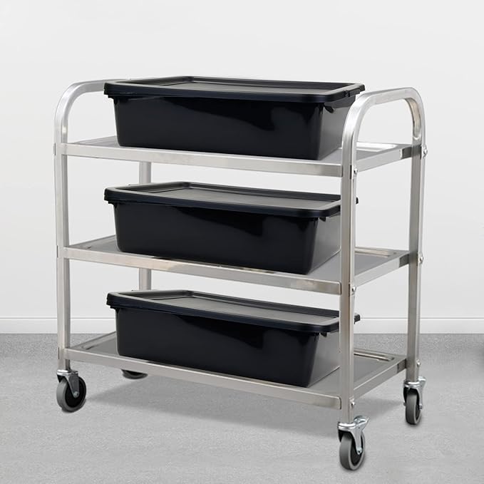 Pekky 13 L Food Service Bus Tubs with Lids 3 Packs Commercial Tote Box Black