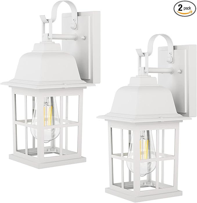TOBUSA 2-Pack Outdoor Wall Lanterns 100% Aluminium White Outside Light Fixtures Waterproof &ampAnti-Rust Exterior Wall Lanterns Front Porch Lights for House Garage Doorway Bulbs Not Included
