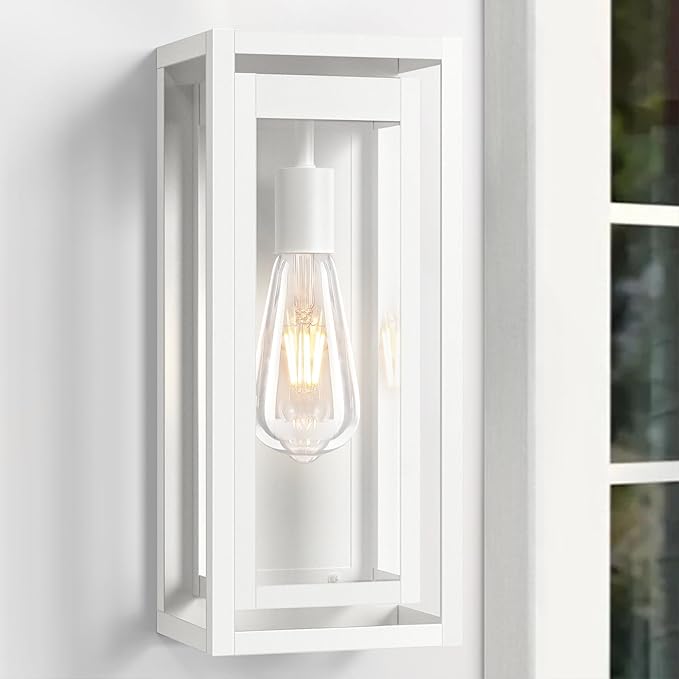 15 Large Outdoor Light Fixture Wall Mount White Outdoor Sconce Lights Modern Waterproof Exterior Porch Lights with Clear Glass Shade for Front Door Garage 1 Pack