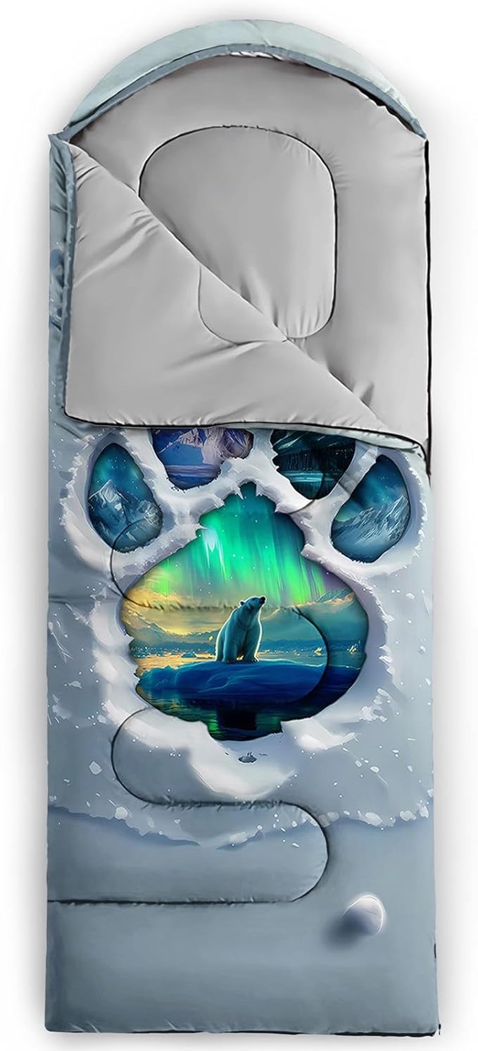 Kids Sleeping Bag for Boys GirlsCartoon Football Print-Lightweight Warm Portable Outdoor Indoor-Waterproof Cold Weather Resistant Sleeping Bag for Camping Hiking