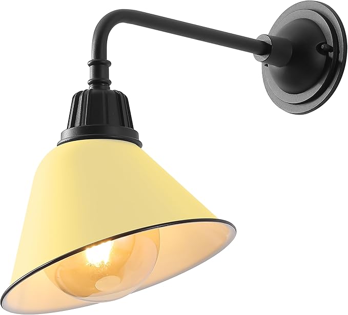 JONATHAN Y 9.63 Matte Yellow/Black 1-Light Farmhouse Outdoor Sconce Industrial LED Wall Light Gooseneck Arm Barn Lamp with Metal Bell Shade for Porch Patio Kitchen LED Bulb Included (JYL7612H)