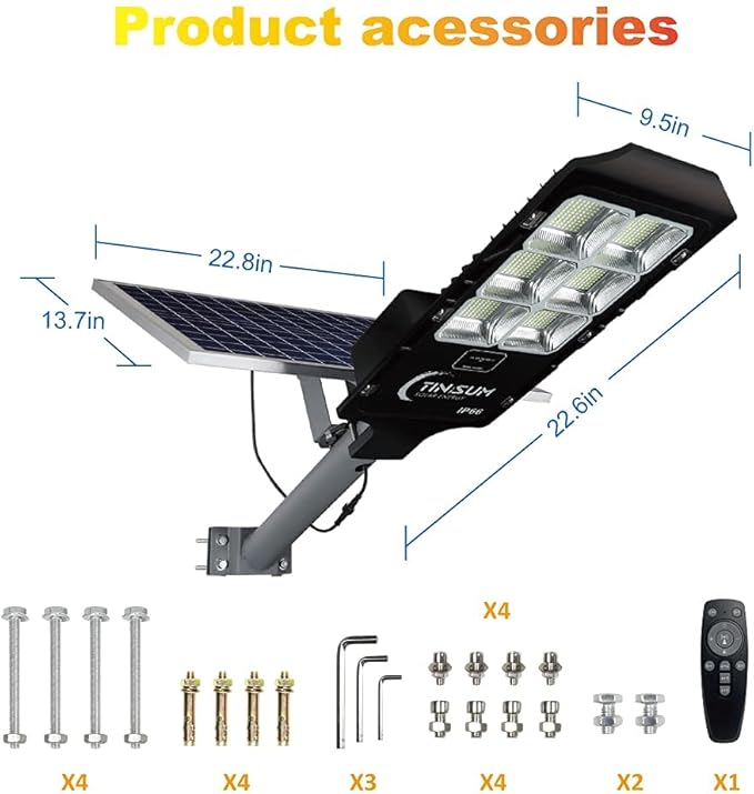 600W Solar Flood Street Lights OutdoorSolar Security Lights 30000 Lumens Dusk to Dawn Solar Powered Led Lighting IP66 Waterproof Pole Light with Motion Sensor for Parking LotStadiumGardenYard