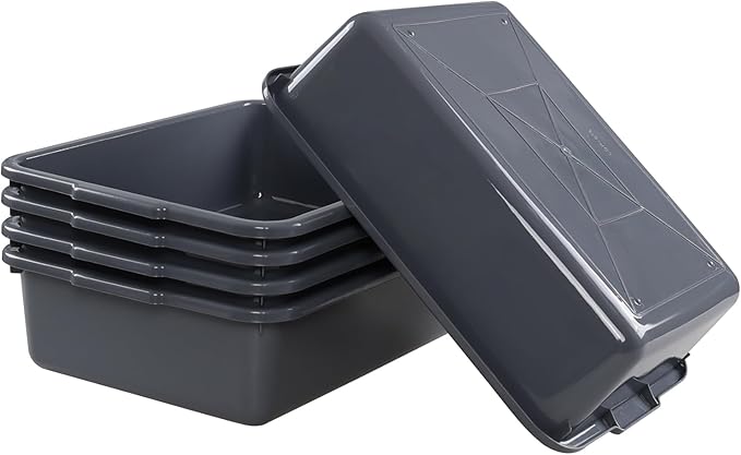 5-Pack Small Commercial Tote Box 8 L Plastic Bus Box Gray