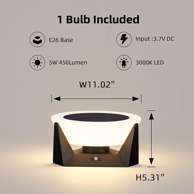 11 Solar Post Lights IP54 Waterproof Solar Pillar Lights Outdoor Dusk to Dawn Outdoor Lamp Post Light Stainless Steel Column Lighting for Posts Outside Deck Patio Garden E26 Bulb
