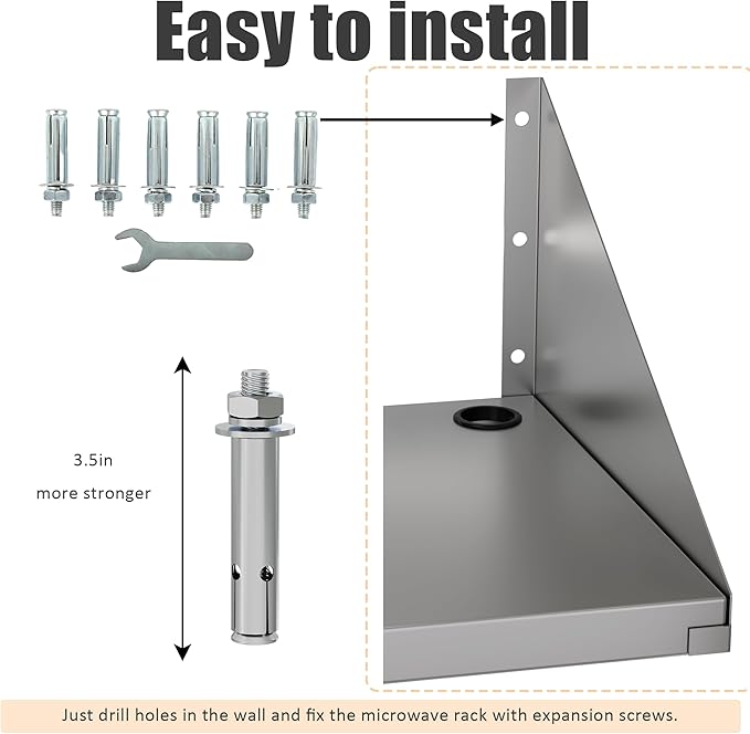 Stainless Steel Microwave Shelf Wall Mount 18x24 200 lb Heavy Duty Metal Appliance Floating Shelves Commercial Microwave Oven Rack for Kitchen Restaurant and Hotel