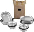 TablewareSet of 6/8/10 Outdoor Camping Dish Set Dinner Plate Stainlesss Steel Food Plates Practical Picnics Dishes
