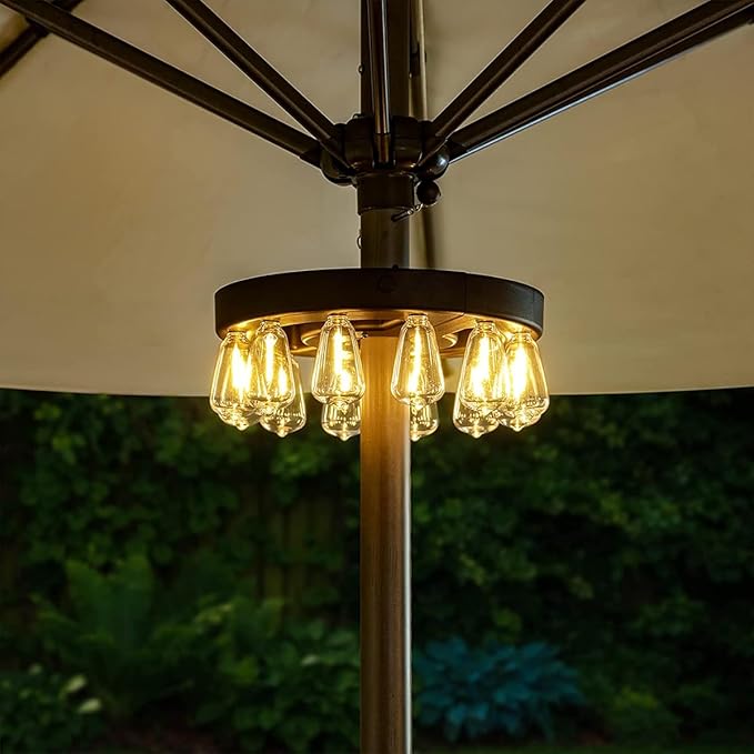 Umbrella Lights Patio Outdoor Umbrella Lights Battery Operated with Dimmable Timer12 Warm White LED Bulbs in 3 Brightness Modes for Backyard or Camping