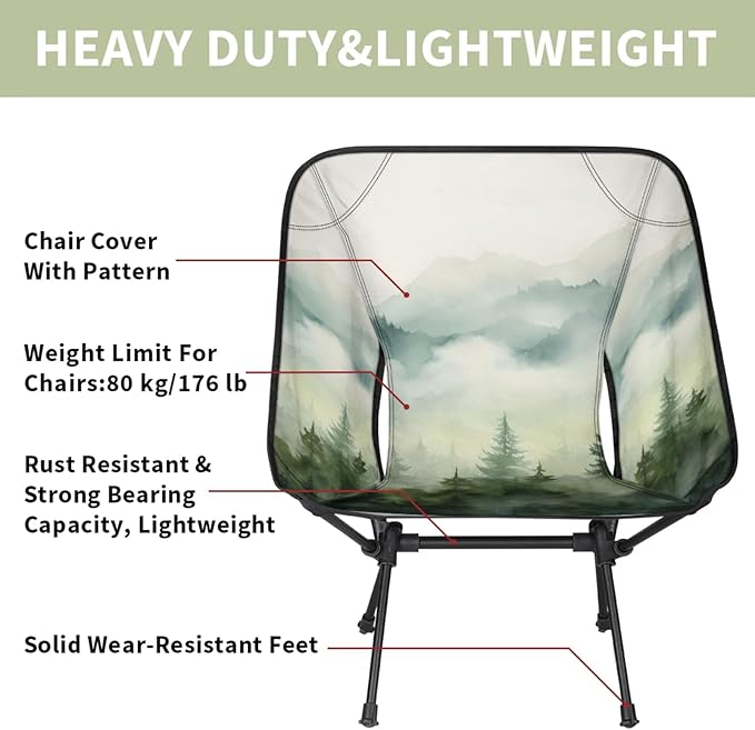 Honeybaby Folding Camping Chair Foggy Forest Camping Chairs Lightweight Portable Chair Outdoor Foldable Chairs for Camping Travel Picnic Beach Hiking