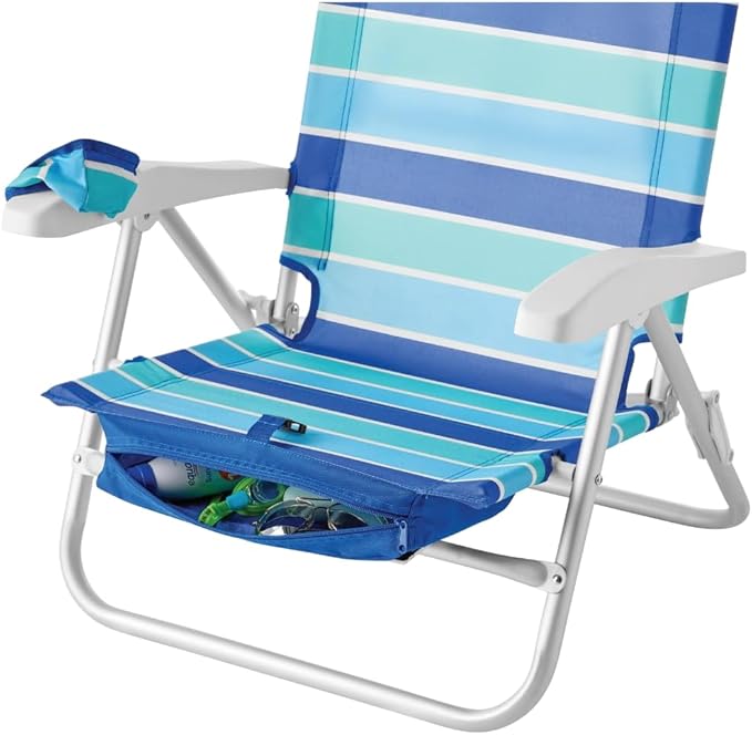 Backpack Beach Chair with Reclining Feature Lay Flat Design Cabana Stripe