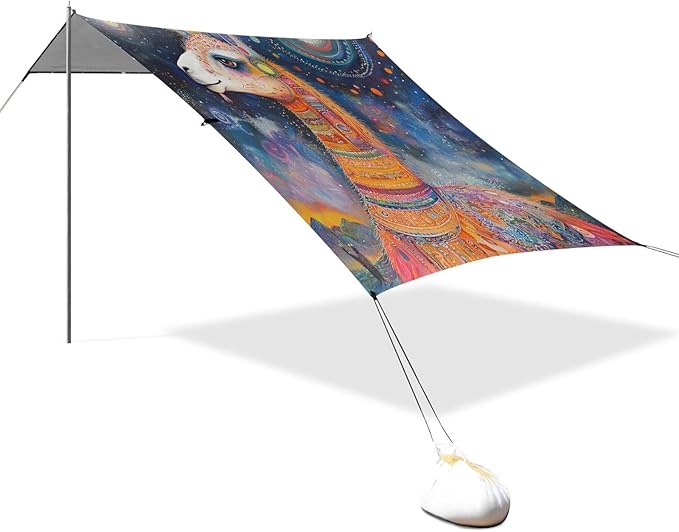 ALAZA Boho Llama Visionary Beach Tent Sun Shelter UPF50+ Protection Beach Shade Canopy w/ 4 Sandbags for Outdoor Camping Fishing Backyard Fun Picnic 10x9 ft
