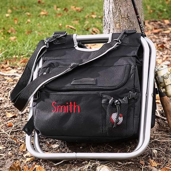 Personalization Universe Sit 'n Fish Cooler Chair - Foldable Fishing Chair with Tackle Box Organizer and Soft Cooler - Ideal for Father's Day Personalized Fishing Gift for Dad