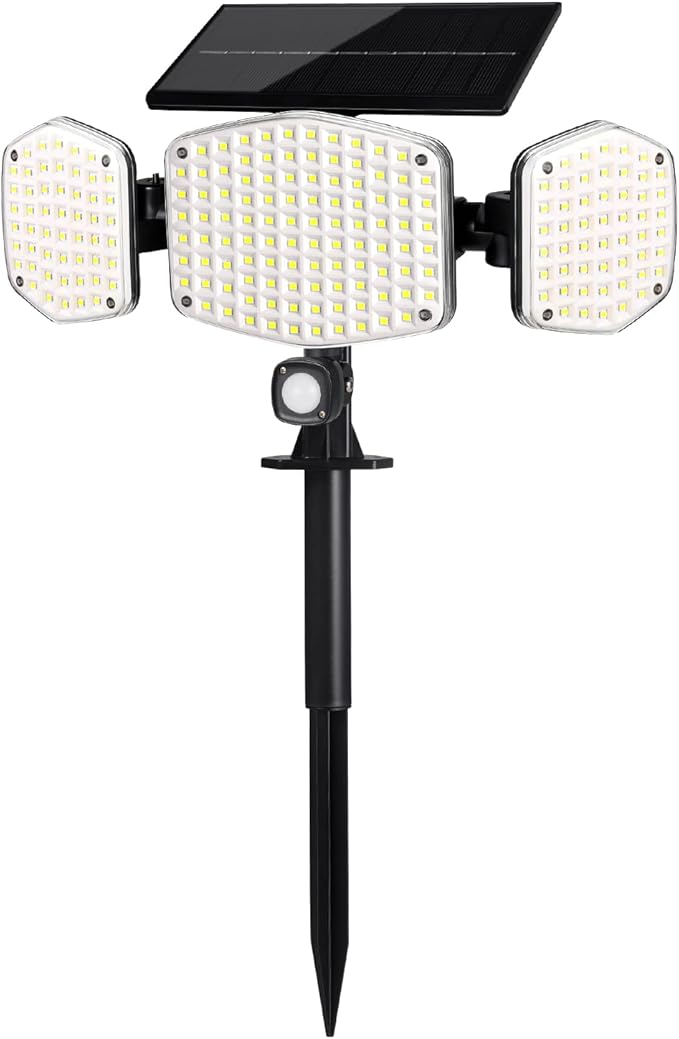 Solar Motion Lights Outdoor with Stake 208 LED 270° Illumination Security Flood Lights for Yrad Garden Pathway 3 Modes IP65 Waterproof In-Ground or Wall Mount