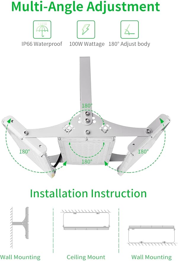 Viugreum 300W LED Flood Light 24000LM Super Bright Outdoor Work Stadium Lights 6000K Daylight White 1500W Halogen Equivalent IP66 Waterproof Security Floodlight for Garage Garden Lawn Yard