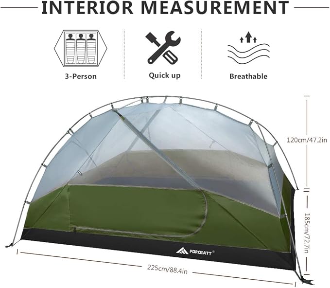 Forceatt Tent for 2 and 3 Person is Waterproof and Windproof Camping Tent for 3 to 4 SeasonsLightweight Aluminum Pole Backpacking Tent Can be Set Up QuicklyGreat for Hiking