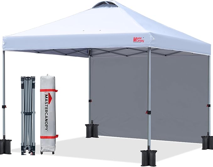 MASTERCANOPY Durable Pop-up Canopy Tent with 1 Sidewall (6.6'x6.6'White)