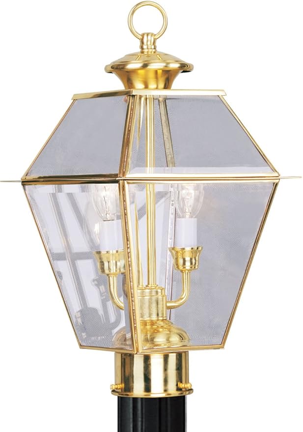 Livex Lighting 2284-02 Outdoor Post with Clear Beveled Glass Shades Polished Brass