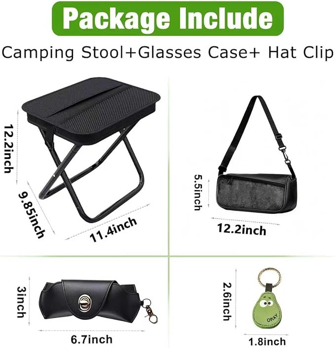 Portable Ultralight Collapsible StoolCamping Stool Folding ChairLightweight Handy Fishing Stool 350 LBBackpack Pocket Stool for Hiking Picnic Travel with Sunglass Bag and Magnetic Hat Clip