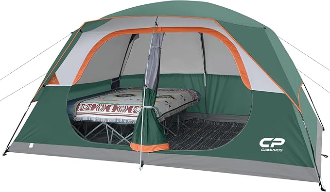 CAMPROS CP Upgraded 6/8 Person Camping Tents Waterproof Windproof Family Tent with Larger Mesh Windows &amp Door Double Layer Easy Set Up All-Season Dome Tent with Top Rainfly &amp Carry Bag