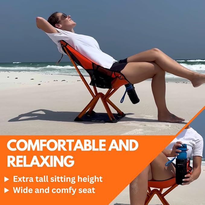 Campster2 Folding Camping Chair – Ultra Lightweight &amp Compact - Backpack Chair - 265 lbs Capacity – Comfortable Folding Chair with Carrying Bag - Ideal for Beach Hiking &amp Outdoor Use Orange
