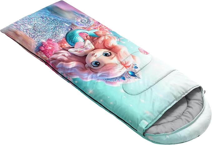 HOSIMA Kids Cute Dog Sleeping BagDifferent Pet Dogs Pattern Cold Weather Gear for CampingAnimal Themed with Christmas Tree Print Waterproof Sleeping Bags for Outdoors Hiking.