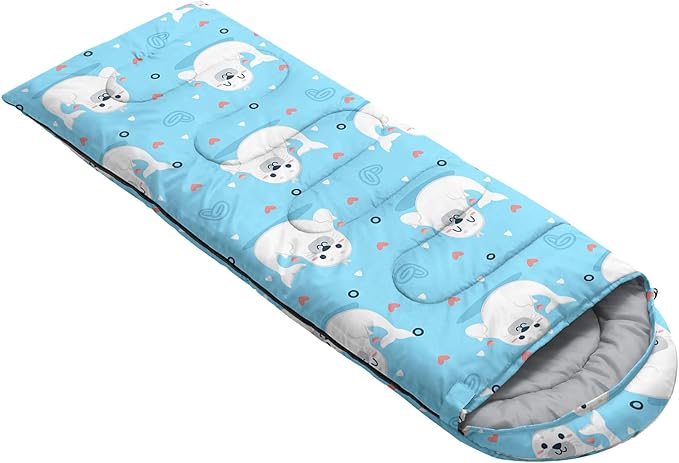 Kids Sleeping Bag for Boys GirlsCute Puppy Print-Lightweight Warm Portable Outdoor Indoor-Waterproof Cold Weather Resistant Sleeping Bag for Camping Hiking