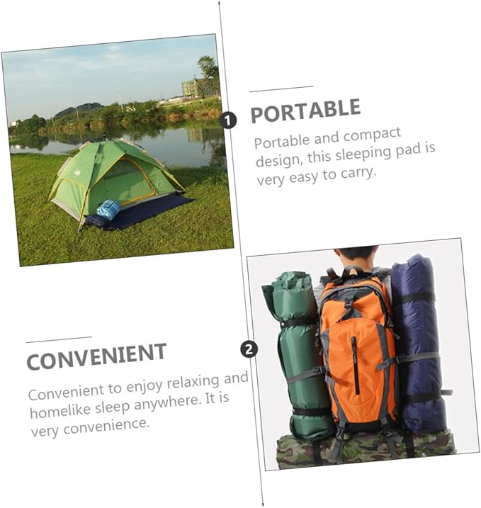 Yardwe Portable Wear Resistant Sleeping Pad with Ergonomic Design for Camping and Outdoor Use Convenient Self Inflating Mat with Pillow Thick Insulated Mat for Comfortable Rest and Cold