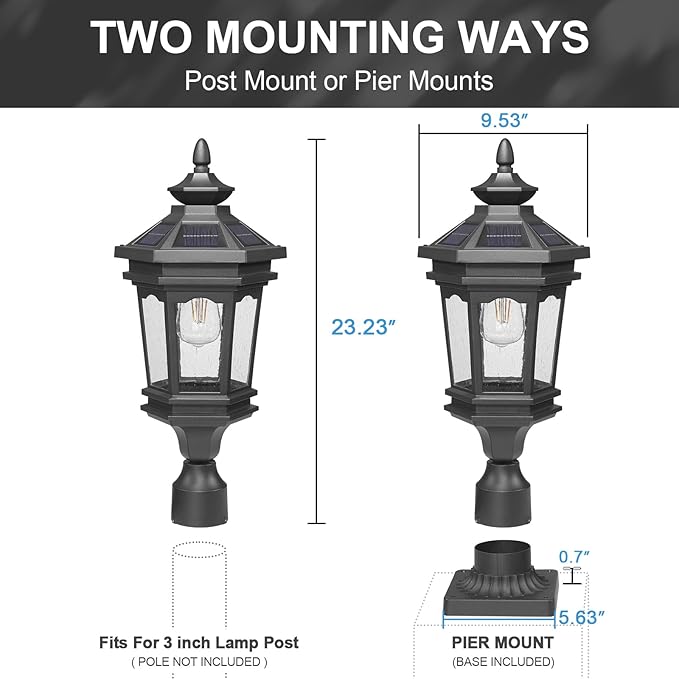 Darkaway Solar Post Lights Lamp Outdoor Pole Light Fixture Dusk to Dawn Aluminum Lamp Post with Remote Solar Pole Fence Deck Lighting for Huose Garden Patio Pathway
