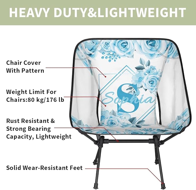 Camping Chair Personalized Backpacking Chair Lightweight Portable Folding Customized Name Chairs for Beach Sport Hiking (Blue)