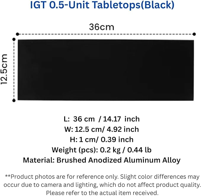 IGT Camping Table Panels 0.5 Unit 2 Pack Detachable Brushed Anodized Aluminum Alloy Tabletop with Carrying Bag Compatible with Most IGT Frames for Car Camping RV Picnic Tailgating (Black)