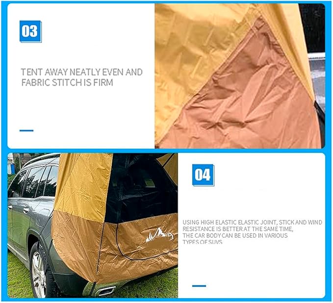 Portable SUV Tent Car Awning Brown Camping Car Trunk Tent with Wind-Resistant Ropes and Hooks Large Space Compact Cllapsible for Outdoor Beach Camping Auto Canopy Shade
