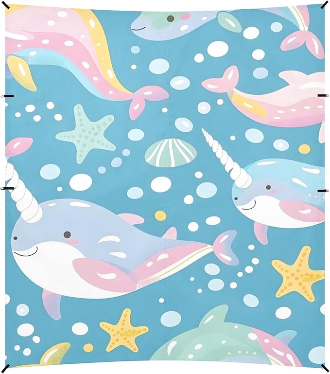 Seamless Pattern Narwhal Under The Sea Camping Sun Shelter Beach Tent Portable Beach Sun Shade Outdoor Canopy for Camping Trips Fishing Picnic