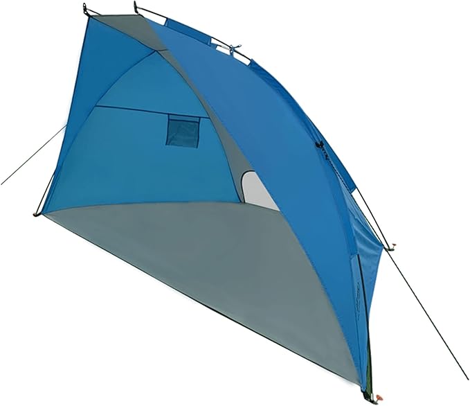 BS-002 Outdoor Portable Canopy Beach Waterproof Windproof Shelter Sun Shade Tent with 2 Mesh Sand Pockets Carry Bag and Stakes Blue