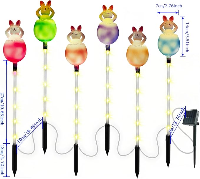 AVEKI 6 Pcs Easter Bunny Solar Pathway Lights Outdoor Stake Lights with 8 Lighting Modes Waterproof Outdoor Garden Lights for Easter Decorations Yard Pathway (Bunny)