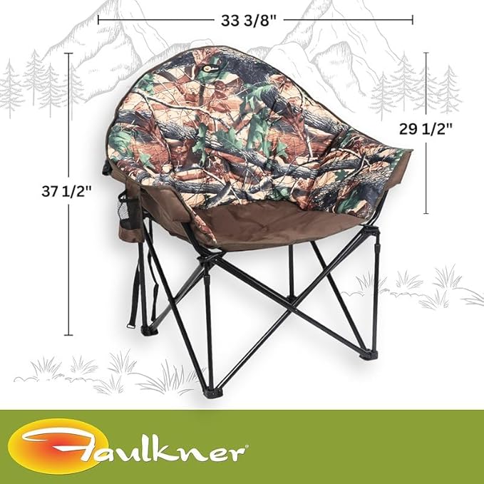 Faulkner Big Dog Bucket Chair Camouflage Foldable Oversized Camping Chair with Cup Holder and Carry Bag 300 lb Capacity Padded Steel Frame 34.3 Inches Wide