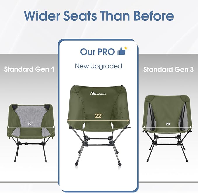 MOON LENCE Portable Camping Chair Plus Larger &amp Roomier Compact and Lightweight Still Folding Chair for Backpacking &amp Hiking 330Lbs Capacity (Moss Green-2pack)