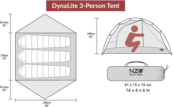 Near Zero 1-3 Person Ultralight Backpacking Tents up to 2 Doors 20D Ripstop Waterproof Sealed Nylon Freestanding Rainfly 3 Season with Lightweight Aluminum Frame. Easy Setup System