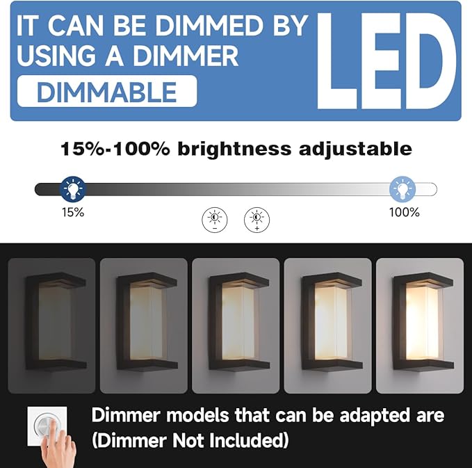 24W Outdoor Porch Light15%-100% Dimmable Outdoor Wall Lights3000K/4000K/6500K Adjustable Outdoor Modern Wall Sconce LightsWaterproof Exterior Wall Lighting2160LM Indoor Wall Sconce 4 Pack