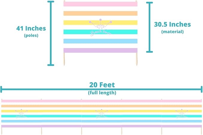 Premium 20 ft Beach Windscreen Privacy Screen Wind Blocker - Pastel Perfect Free Rubber Mallet and Carry Bag Included