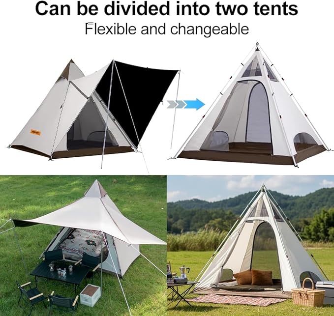 Outdoor Pyramid Dome Camping Tent for 2-6 Person 4 Season Waterproof Windproof Anti-UV Family Outdoor Camping Tent with Carry Bag