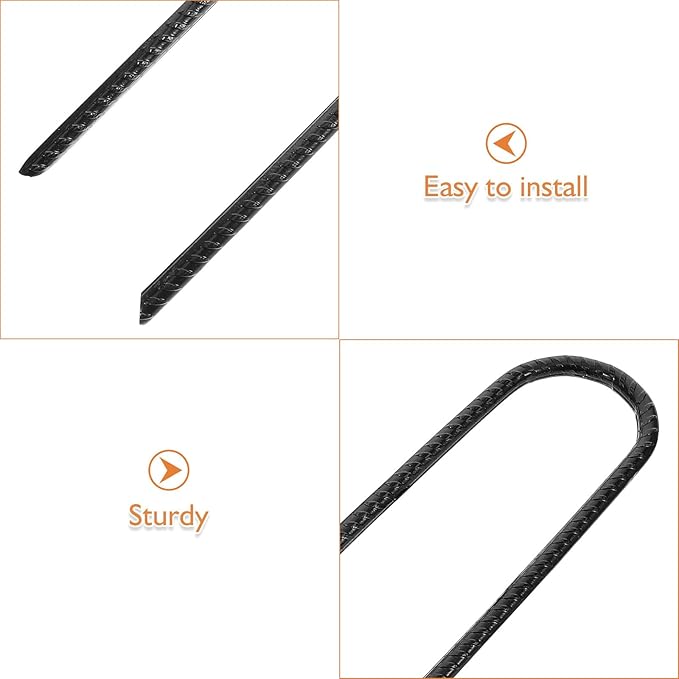 4pcs Heavy Duty Steel U-Shaped Tent Stake Anchors 8x300mm Black Wind Stakes for Camping Garden Landscaping Ground Staples