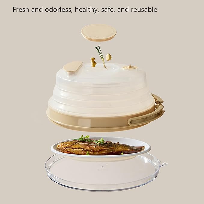 Space Saving Foldable Microwave Cover and Raised Handle Heatproof Steaming Protections Lid for Food Nonflammable Splatter Cover Compressible Food Cover
