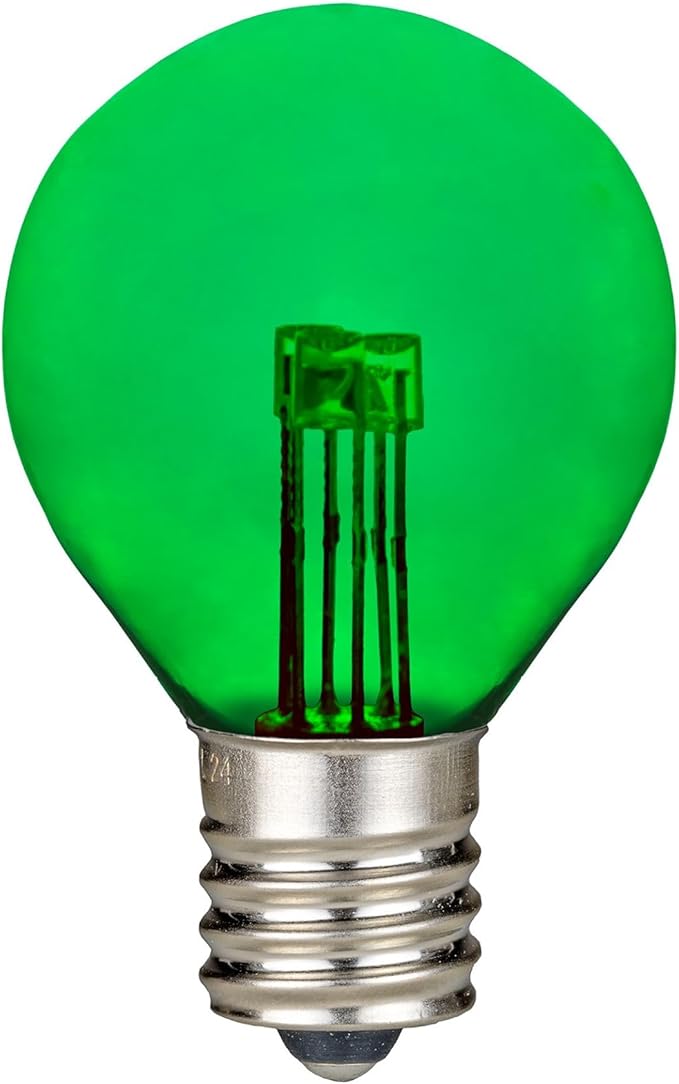 Novelty Lights 25 Pack G30 Glass LED Globe Bulbs String Light Replacement Bulbs E12 Candelabra Base Energy Efficient Outdoor Patio Lighting Green