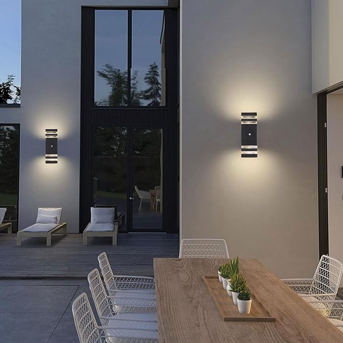 Dusk to Dawn Sensor Outdoor Wall Light Up and Down Porch Wall Light Simple Black Aluminum Exterior Wall Sconces 2-Pack