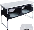 EVER ADVANCED Folding Camping Table with Storage 4 ft * 2 ft Aluminum Composite Desktop &amp Adjustable Legs Outdoor Kitchen Table for Tailgating Backyard BBQ and Picnic