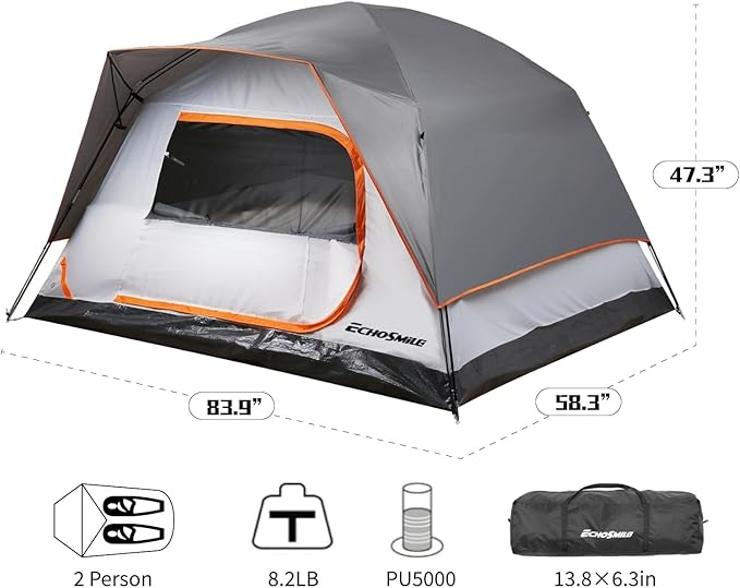 EchoSmile 2/4 Person Camping Tent Lightweight Dome Family Tent with Rainfly Easy Setup Waterproof &amp Windproof Outdoor Shelter for Group Hiking Backpacking 3-Season Use